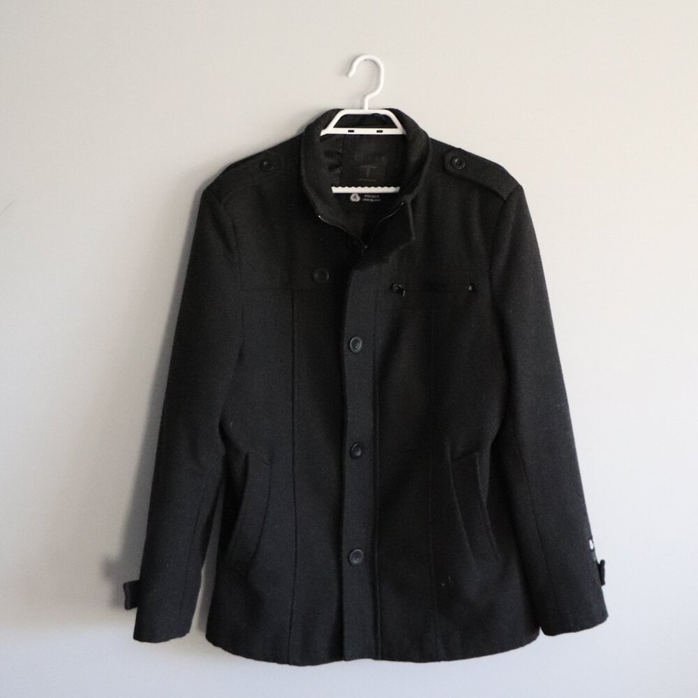 Black Label‎ Mens Black Sz 40 Stockhomme Full Zip Buttoned Wool Blend Lined Coat